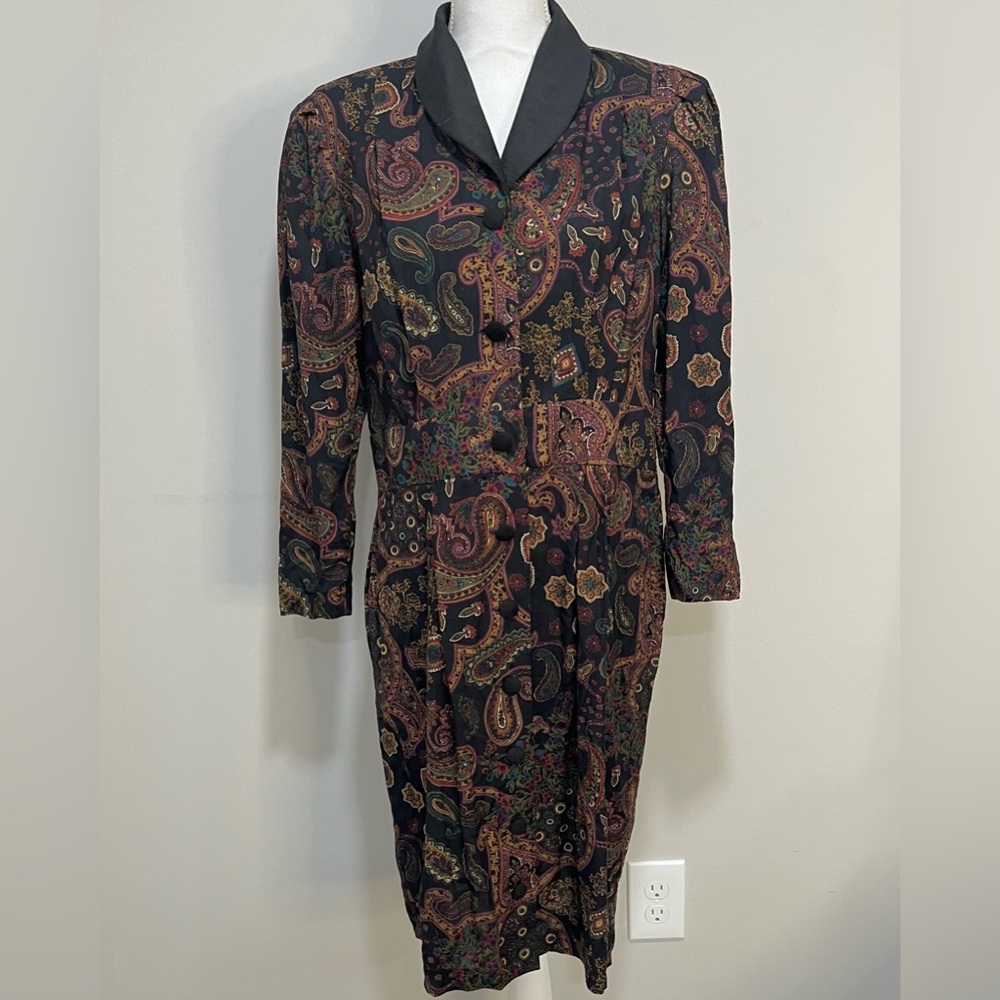 Vintage 80s/90s Special Effects Psychedelic Paisley Print Button Up Dress